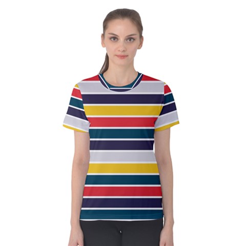 Horizontal Colored Stripes Women s Cotton Tee by tmsartbazaar