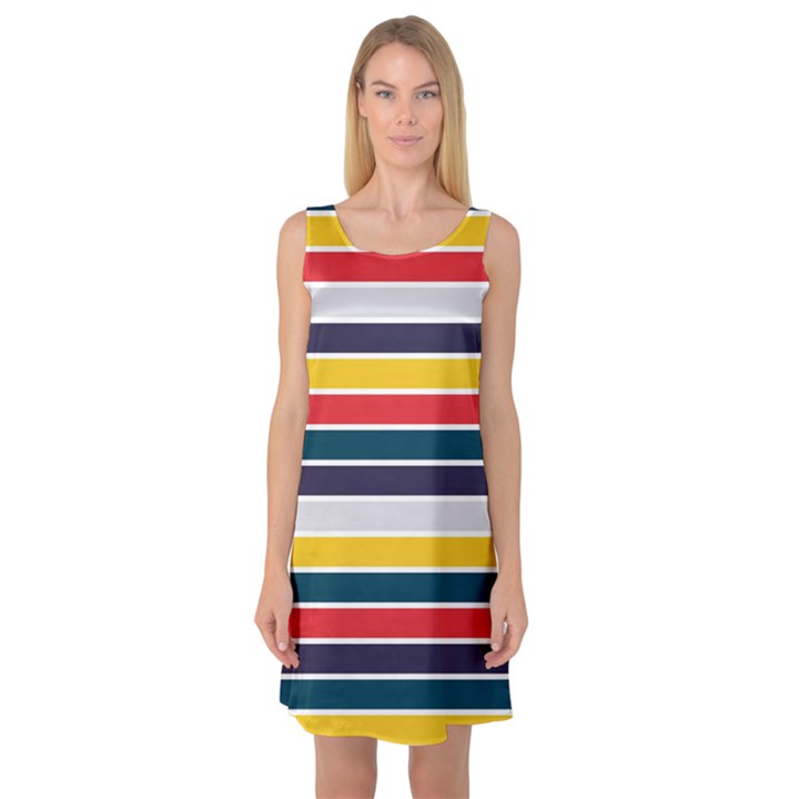 Horizontal Colored Stripes Sleeveless Satin Nightdress