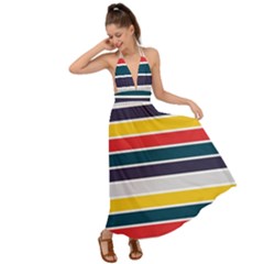 Horizontal Colored Stripes Backless Maxi Beach Dress by tmsartbazaar