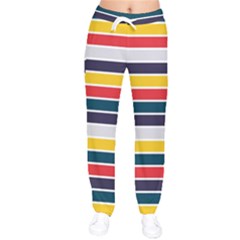 Horizontal Colored Stripes Women Velvet Drawstring Pants by tmsartbazaar