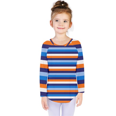 Ocean Blue Stripes Kids  Long Sleeve Tee by tmsartbazaar