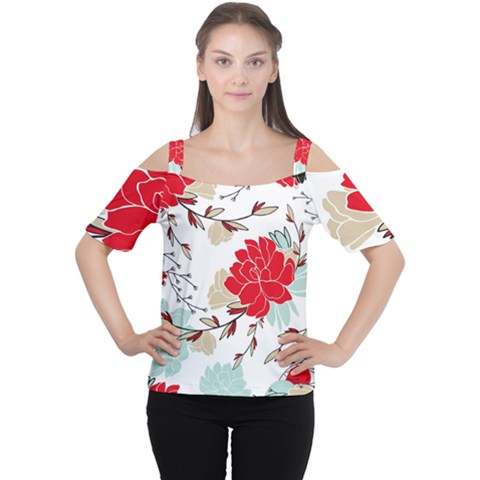 Floral Pattern  Cutout Shoulder Tee by Sobalvarro