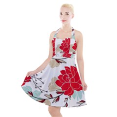 Floral Pattern  Halter Party Swing Dress  by Sobalvarro