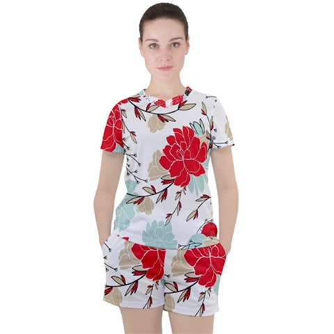 Floral Pattern  Women s Tee And Shorts Set by Sobalvarro
