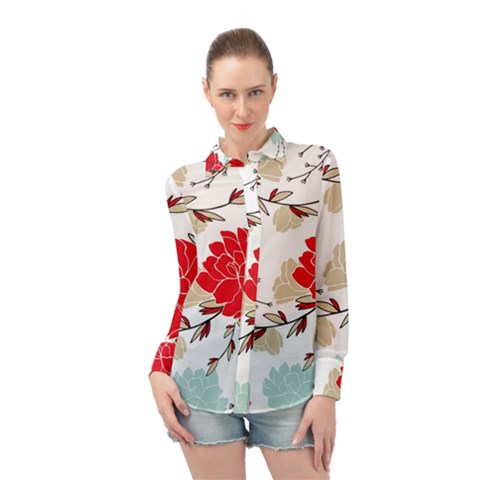 Floral Pattern  Long Sleeve Chiffon Shirt by Sobalvarro