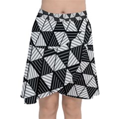 Black And White Triangles Pattern Chiffon Wrap Front Skirt by SpinnyChairDesigns