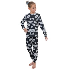 Black And White Triangles Pattern Kids  Long Sleeve Set  by SpinnyChairDesigns