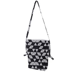 Black And White Triangles Pattern Folding Shoulder Bag by SpinnyChairDesigns