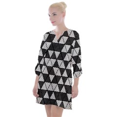 Black And White Triangles Pattern Open Neck Shift Dress by SpinnyChairDesigns