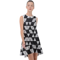 Black And White Triangles Pattern Frill Swing Dress by SpinnyChairDesigns