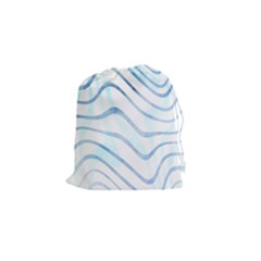 Faded Denim Blue Abstract Stripes On White Drawstring Pouch (small) by SpinnyChairDesigns