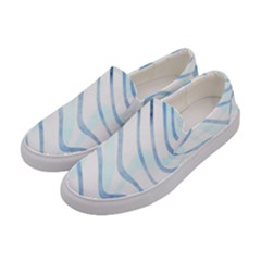 Faded Denim Blue Abstract Stripes On White Women s Canvas Slip Ons by SpinnyChairDesigns