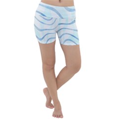 Faded Denim Blue Abstract Stripes On White Lightweight Velour Yoga Shorts by SpinnyChairDesigns