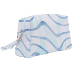 Faded Denim Blue Abstract Stripes On White Wristlet Pouch Bag (large) by SpinnyChairDesigns