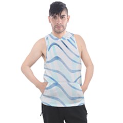 Faded Denim Blue Abstract Stripes On White Men s Sleeveless Hoodie by SpinnyChairDesigns