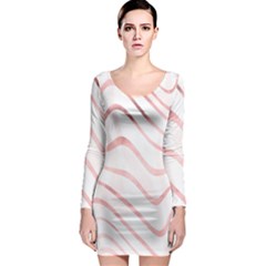 Pink Abstract Stripes on White Long Sleeve Bodycon Dress