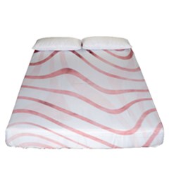 Pink Abstract Stripes on White Fitted Sheet (California King Size)