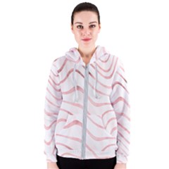 Pink Abstract Stripes on White Women s Zipper Hoodie