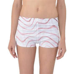 Pink Abstract Stripes on White Boyleg Bikini Bottoms