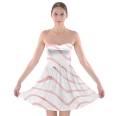 Pink Abstract Stripes on White Strapless Bra Top Dress