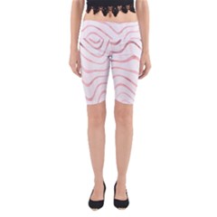 Pink Abstract Stripes on White Yoga Cropped Leggings