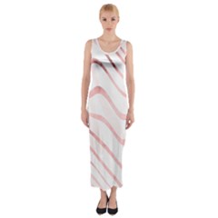 Pink Abstract Stripes on White Fitted Maxi Dress