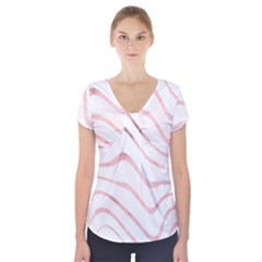 Pink Abstract Stripes on White Short Sleeve Front Detail Top