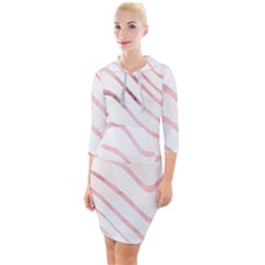 Pink Abstract Stripes On White Quarter Sleeve Hood Bodycon Dress by SpinnyChairDesigns