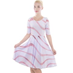 Pink Abstract Stripes on White Quarter Sleeve A-Line Dress