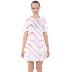 Pink Abstract Stripes on White Sixties Short Sleeve Mini Dress