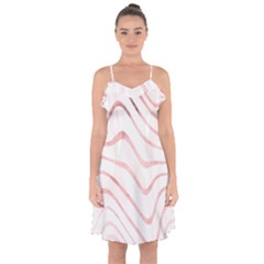 Pink Abstract Stripes on White Ruffle Detail Chiffon Dress