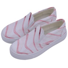 Pink Abstract Stripes on White Kids  Canvas Slip Ons