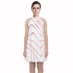 Pink Abstract Stripes on White Velvet Halter Neckline Dress 