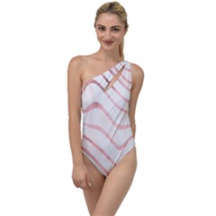 Pink Abstract Stripes on White To One Side Swimsuit