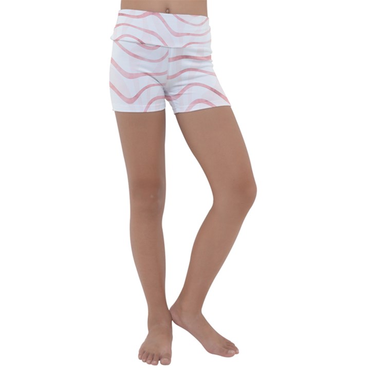 Pink Abstract Stripes on White Kids  Lightweight Velour Yoga Shorts