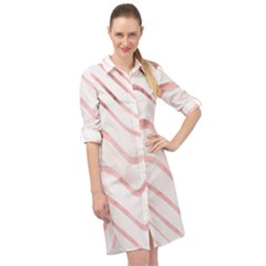 Pink Abstract Stripes on White Long Sleeve Mini Shirt Dress