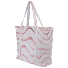 Pink Abstract Stripes On White Zip Up Canvas Bag by SpinnyChairDesigns