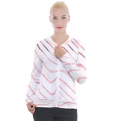 Pink Abstract Stripes on White Casual Zip Up Jacket