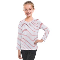 Pink Abstract Stripes on White Kids  Long Mesh Tee