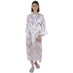 Pink Abstract Stripes on White Maxi Satin Kimono