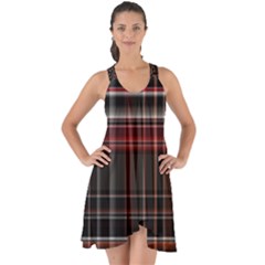 Red Black White Plaid Stripes Show Some Back Chiffon Dress by SpinnyChairDesigns