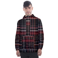 Red Black White Plaid Stripes Men s Front Pocket Pullover Windbreaker by SpinnyChairDesigns