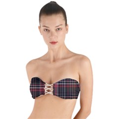 Red Black White Plaid Stripes Twist Bandeau Bikini Top by SpinnyChairDesigns