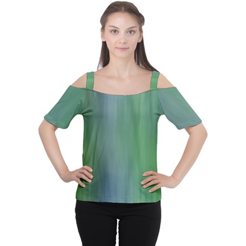 Green Blue Gradient Batik Cutout Shoulder Tee by SpinnyChairDesigns