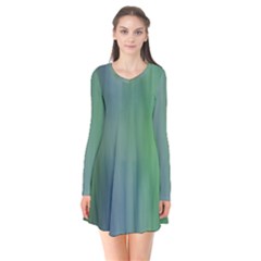 Green Blue Gradient Batik Long Sleeve V-neck Flare Dress by SpinnyChairDesigns