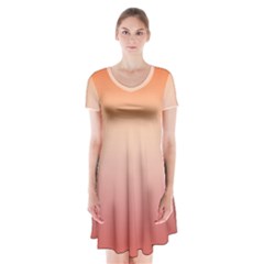 Vermilion Coral Sunset Gradient Ombre Short Sleeve V-neck Flare Dress