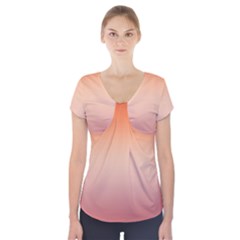 Vermilion Coral Sunset Gradient Ombre Short Sleeve Front Detail Top