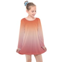 Vermilion Coral Sunset Gradient Ombre Kids  Long Sleeve Dress by SpinnyChairDesigns