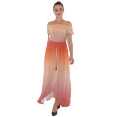 Vermilion Coral Sunset Gradient Ombre Off Shoulder Open Front Chiffon Dress