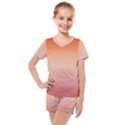 Vermilion Coral Sunset Gradient Ombre Kids  Mesh Tee and Shorts Set View1
